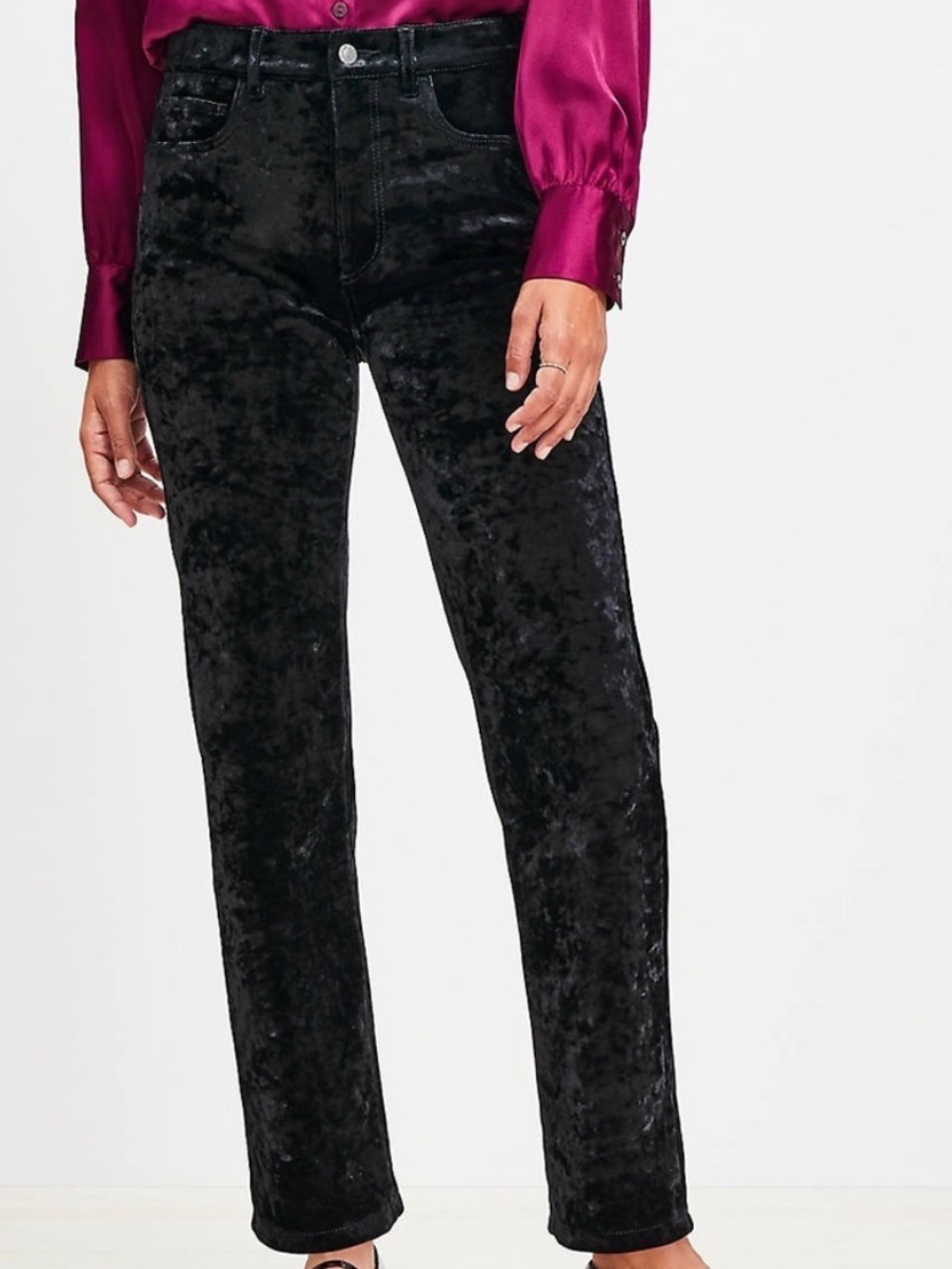 LOFT Black Velvet Flare Wide-Leg Jeans